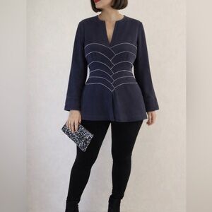 Vintage Tadashi Shoji Gray Made in USA Tunic with Silver Detailing Party